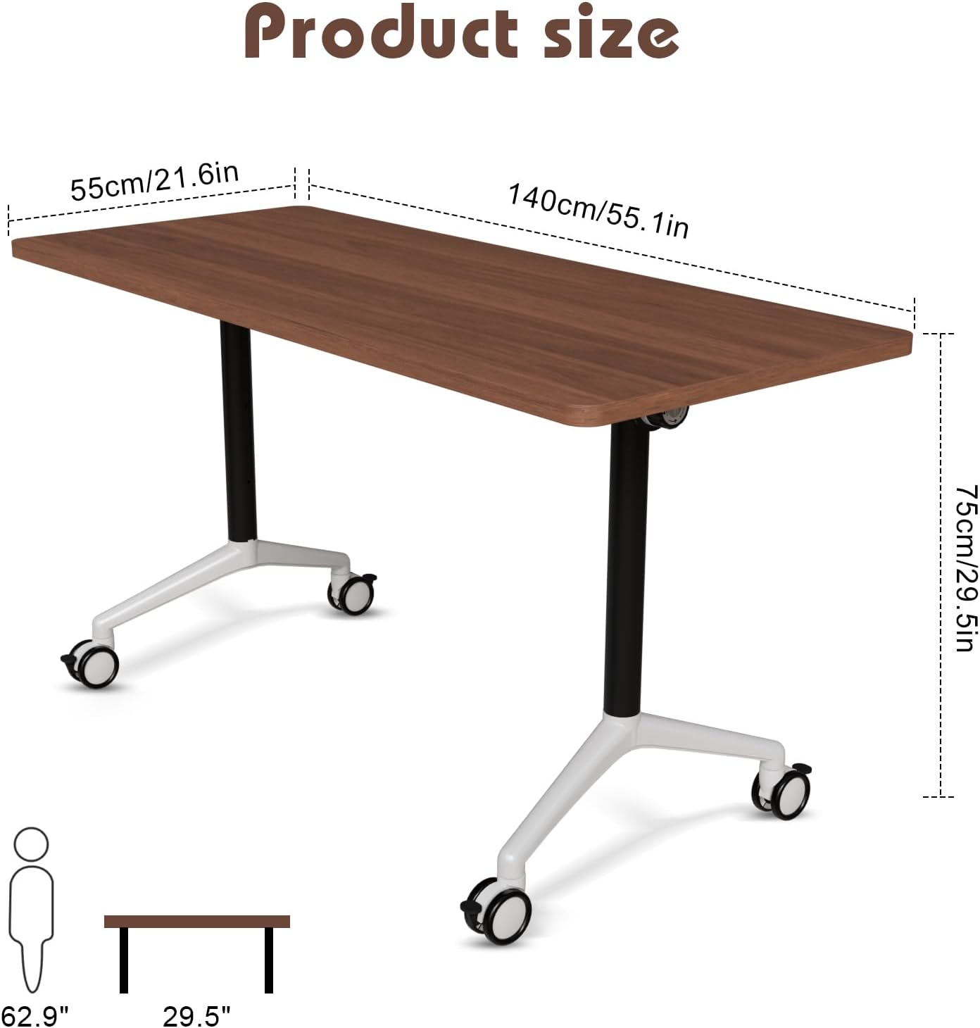 Conference Room Table with Flip-Top Design for Dynamic Meetings, Business Table Computer Desk with Heavy-Duty Frame,Foldable Seminar Meeting Tables for Home Office (2, A, 55.1IN)