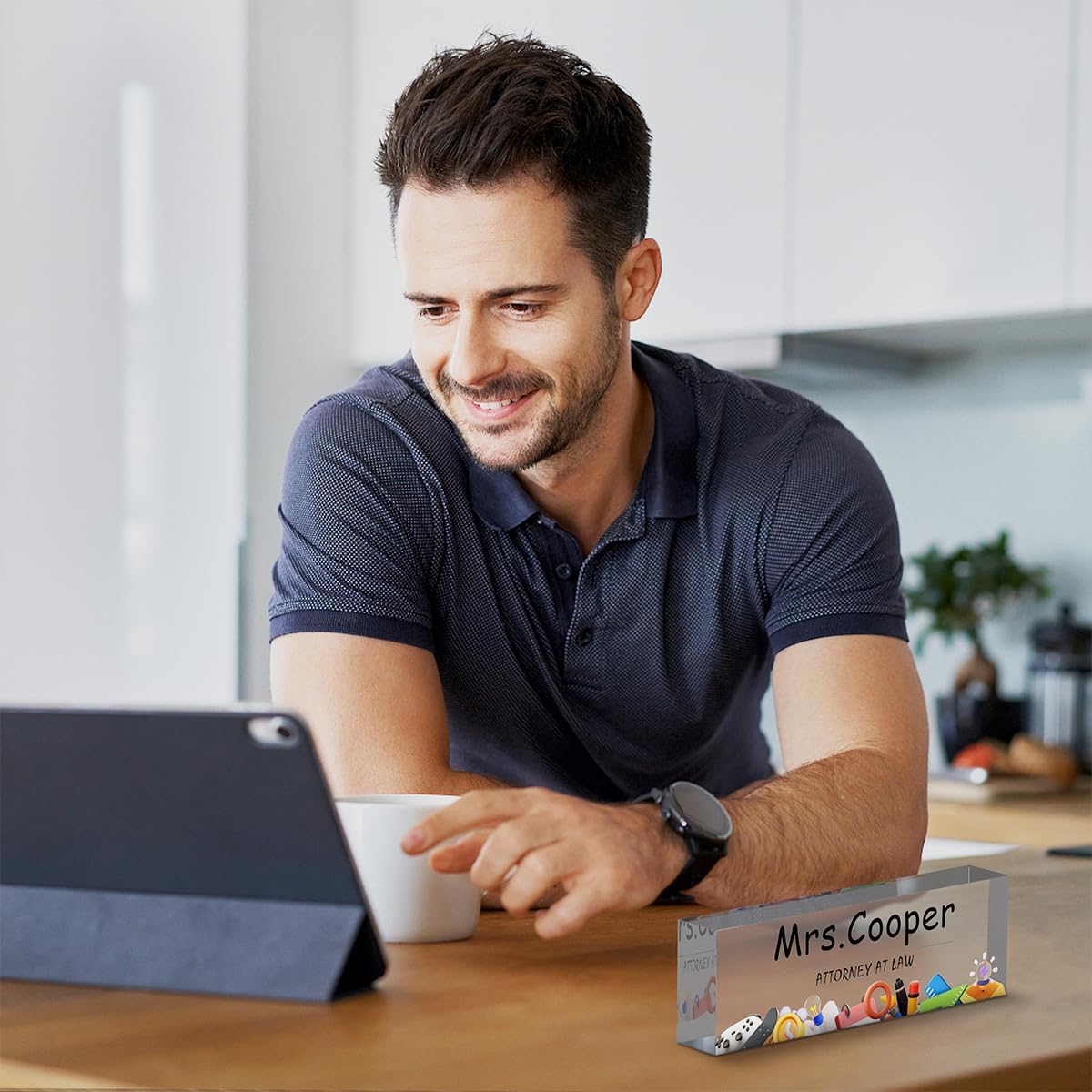 Personalized Office Desk Name Plate on Acrylic Glass - Custom Nameplate Decor, Accessories - Gift for Boss, Coworkers