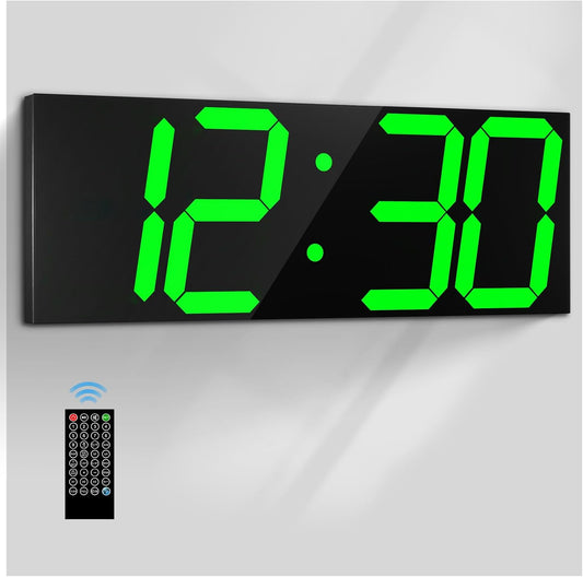 18.7in Large Digital Wall Clock,LED Digital Clock whih Big Number,Multi-Function Remote Controlled Wall Clock with Timer, Alarm and Calendar Display(Green)