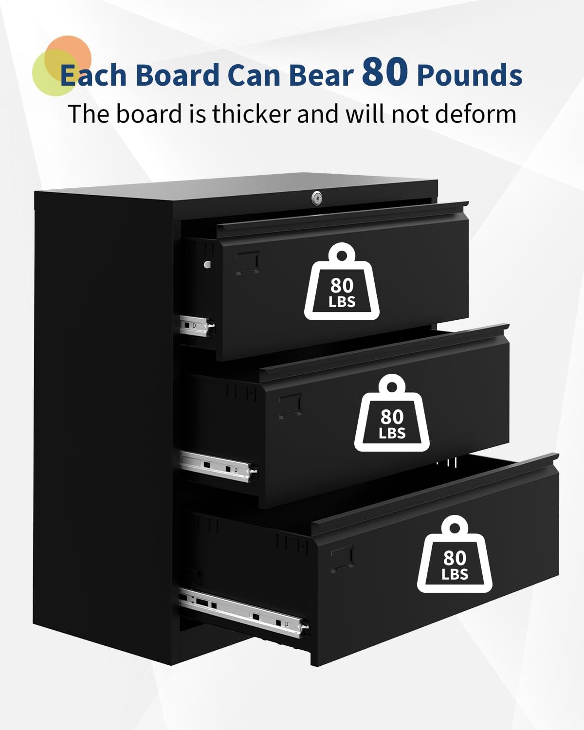 GarveeHome 3-Drawer Lateral File Cabinet with Lock,Heavy Duty Steel Office Storage for Letter/Legal/A4 Documents, Easy Assembly Space-Saving Design - Black