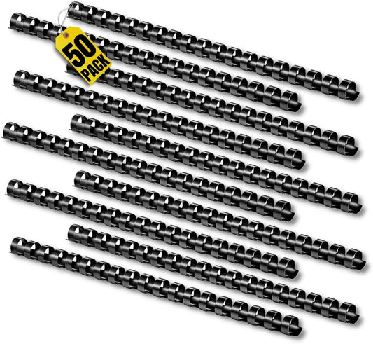 1InTheOffice Comb Binding Spines 8.5x11, Ring Plastic Binding Comb, Black Comb Spines, 1/2" Diameter (50/Pack)