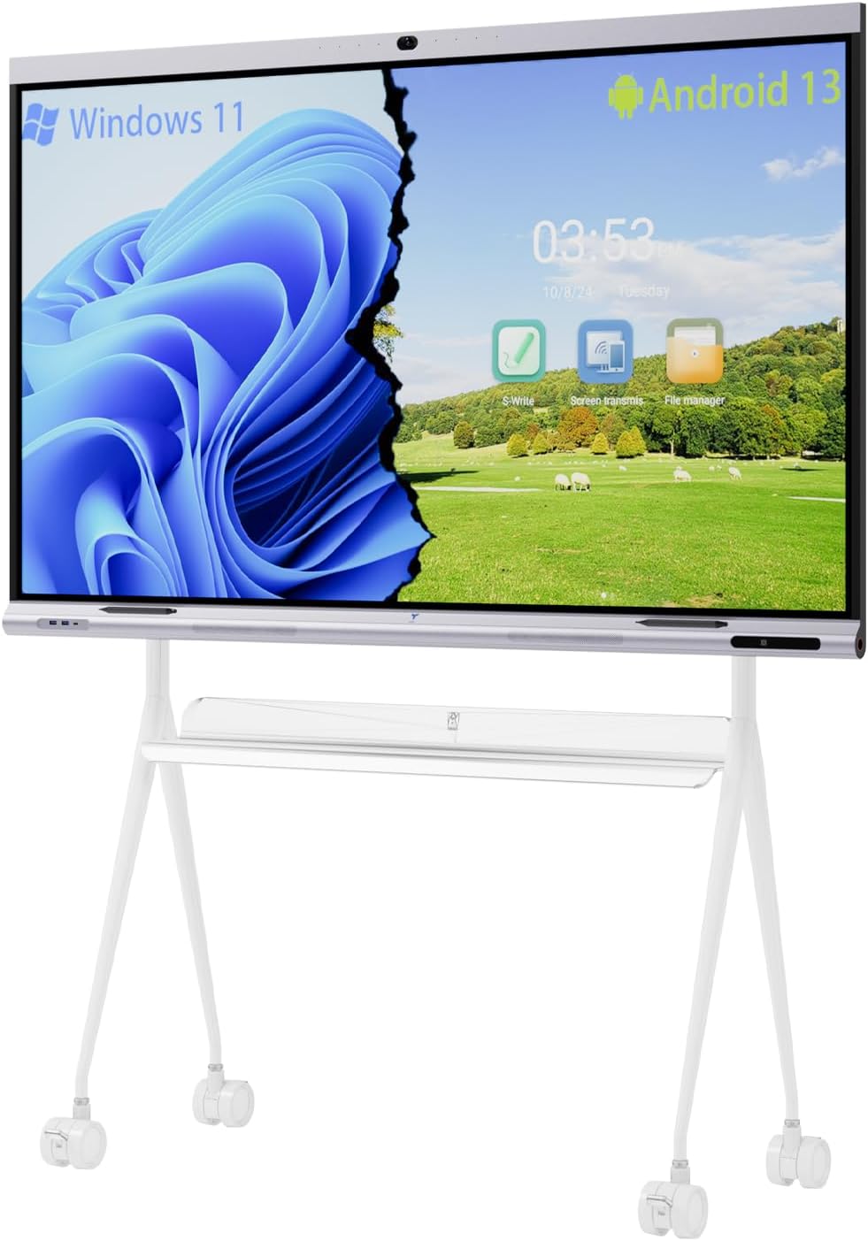 Tiburn INSPUR 65" Ultra 4K UHD Smart Board | Android 13 & Windows 11 Pro Dual OS, 8-Line Array Mic, Auto-Framing Webcam, Enterprise whiteboard for Office, Classroom, Conference Wall Mount Included