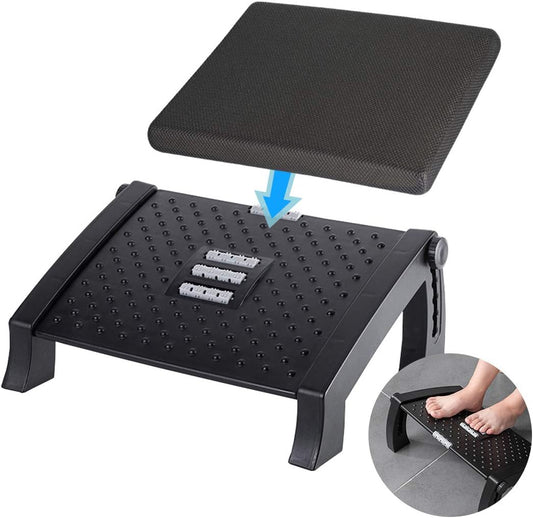 Adjustable Height Foot Rest Under Desk at Work - 6 Height Sturdy Office Footrest - Added Comfort Memory Foam - Non Slip Bottom - Straighten Back & Hip & Leg and Improve Posture
