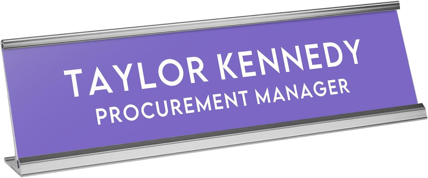 Custom Engraved Desk Plate | Personalized with your Name and Title | Perfect Decor for Office, Business, or Home | Multiple Font and Color Options | 2x8" or 2x10" (Purple w/White Letters, 2x8")