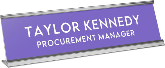 Custom Engraved Desk Plate | Personalized with your Name and Title | Perfect Decor for Office, Business, or Home | Multiple Font and Color Options | 2x8" or 2x10" (Purple w/White Letters, 2x8")
