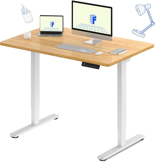 FLEXISPOT E3 Dual Motor Electric Standing Desk 48x24 Inch Whole-Piece Board Height Adjustable Electric Sit Stand Desk (White Frame + Maple Desktop, 2 Packages)