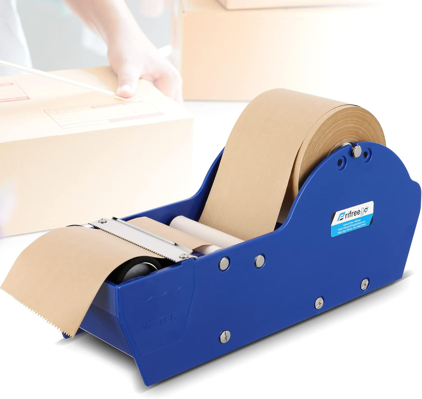 Water-Activated Tape Dispenser, Manual Kraft Gum Tape Dispenser, Width Adjustable 1.18-3.15", Light Weight & Portable Packing Tape Dispenser Set, Blue