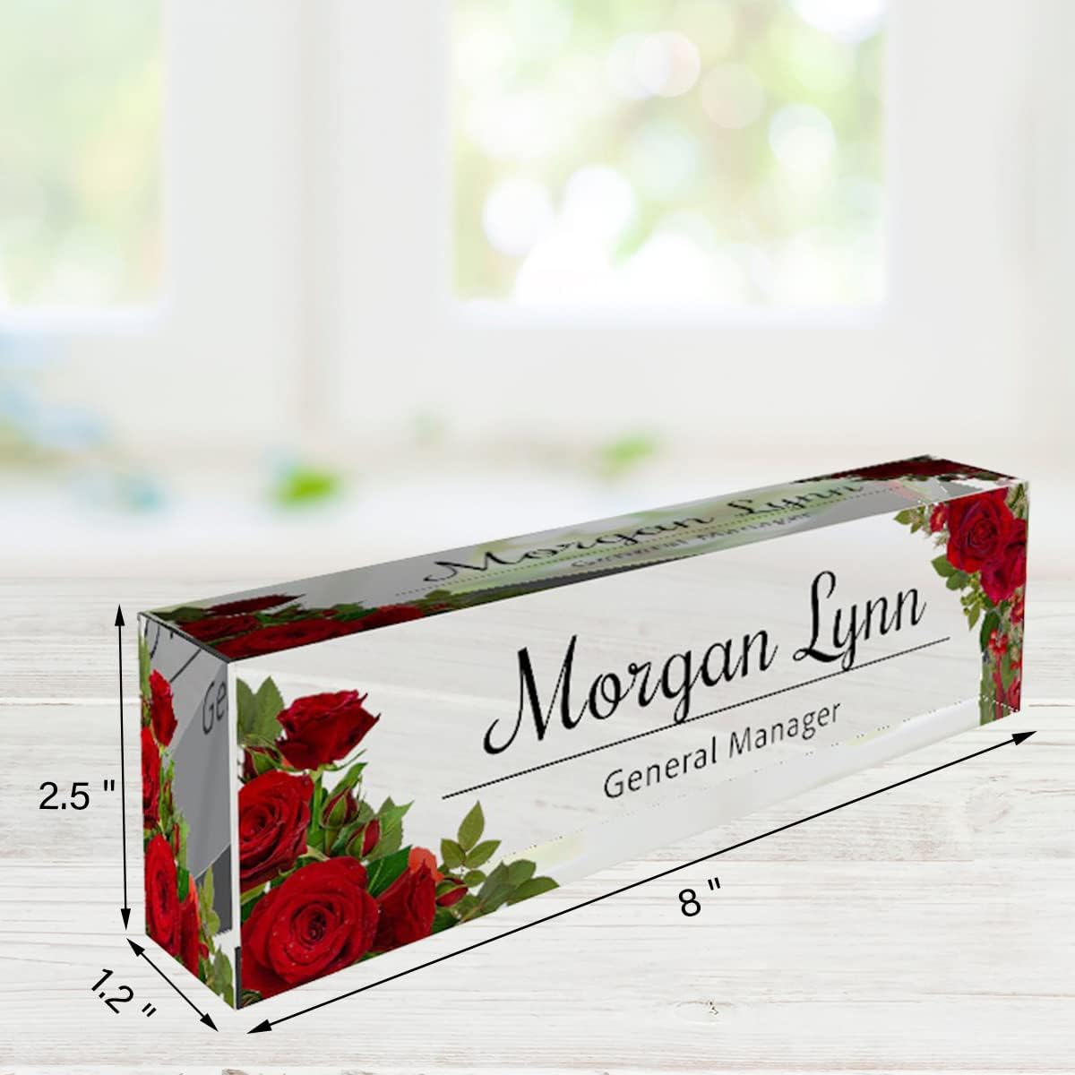 Desk Name Plate Personalized | Office Decor | Name Tags | Desk Decorations for Women Office… (Red Rose)