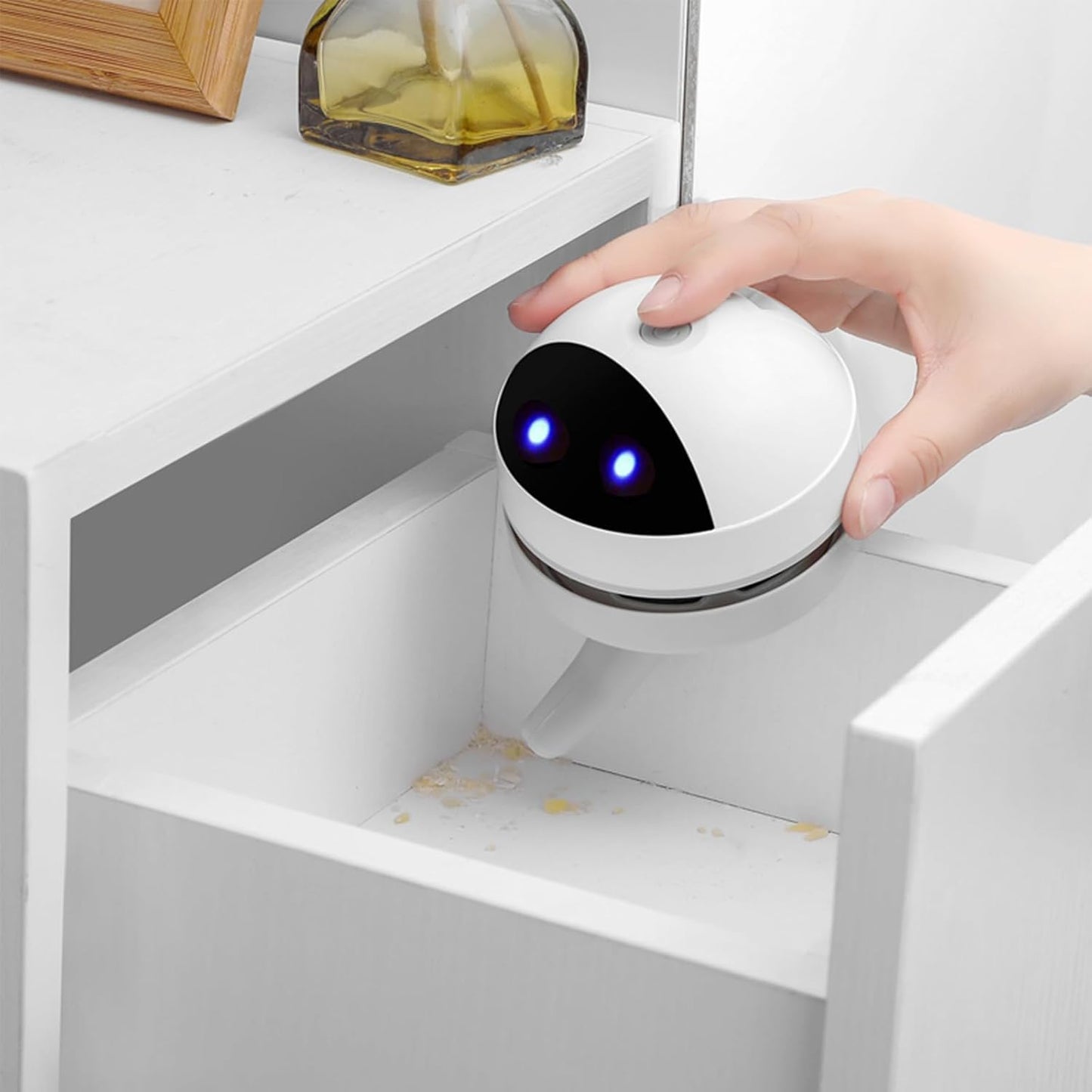 Desktop Vacuum Cleaner Mini,Cordless & Portable,Dust & Crumb Sweeper,Cute Cartoon Robot,USB,Easy to Remove Dust/Hair/Pet Hair/Crumbs on Desktop/Table/Keyboard/Sofa and etc,Lightweight Design