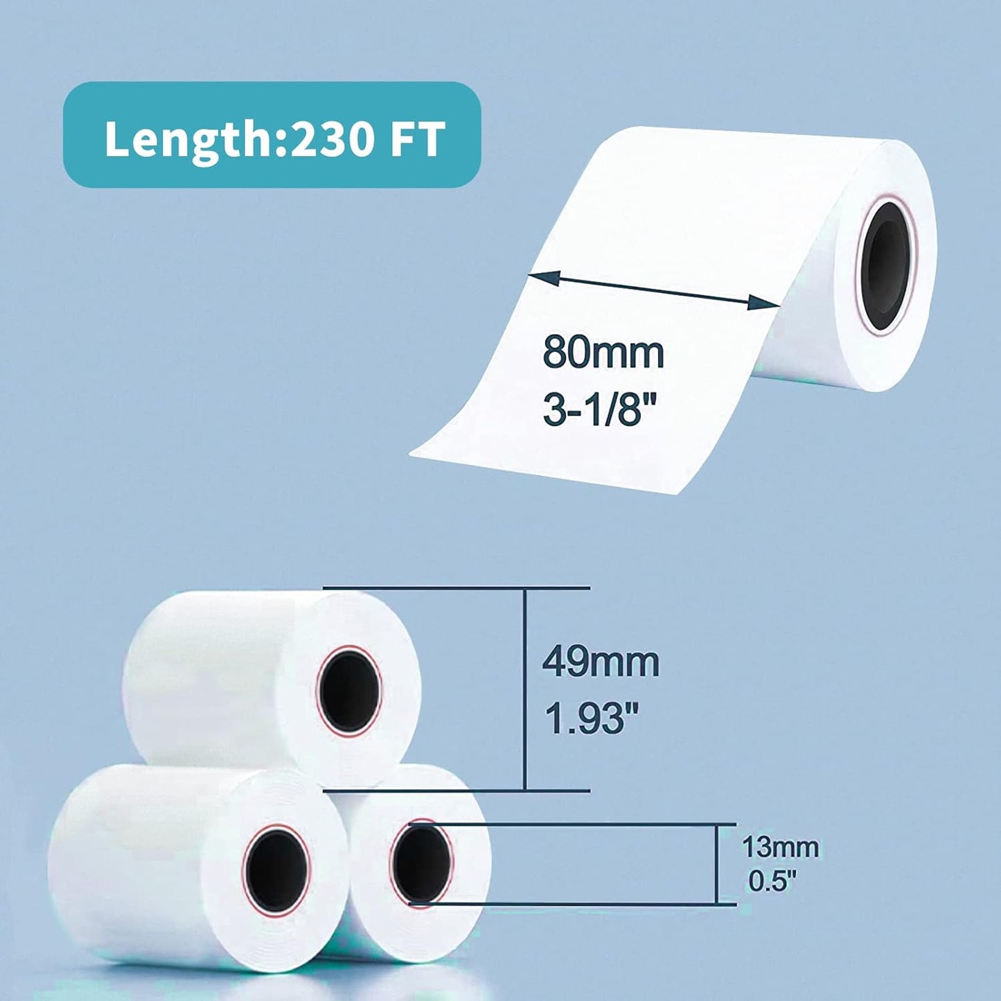 MFLABEL 3-1/8" Thermal Paper Rolls - 10 Rolls x 230ft, Compatible with Star Micronics, Epson, IBM & POS Receipt Printers | Smudge-Proof 80mm Credit Card Paper for Clear Transactions