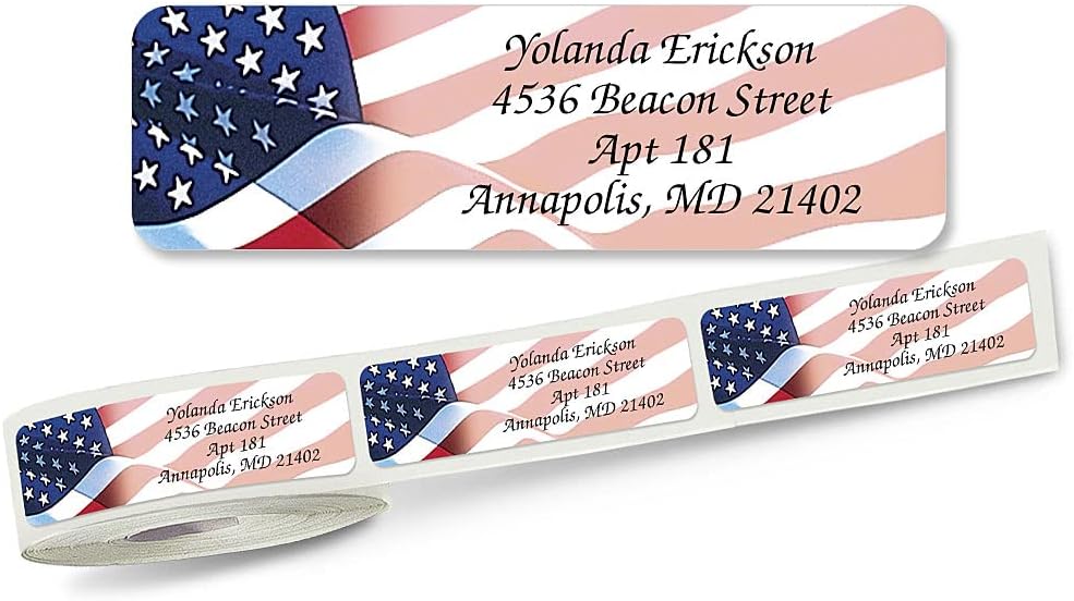 Colorful Images American Glory Patriotic Rolled Personalized Return Address Mailing Labels with Dispenser, Customize with Name & Shipping Address, 250 ¾” x 2½” Self Adhesive, Easy Peel Label Roll