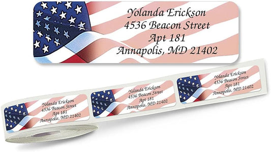 Colorful Images American Glory Patriotic Rolled Personalized Return Address Mailing Labels with Dispenser, Customize with Name & Shipping Address, 500 ¾” x 2½” Self Adhesive, Easy Peel Label Roll