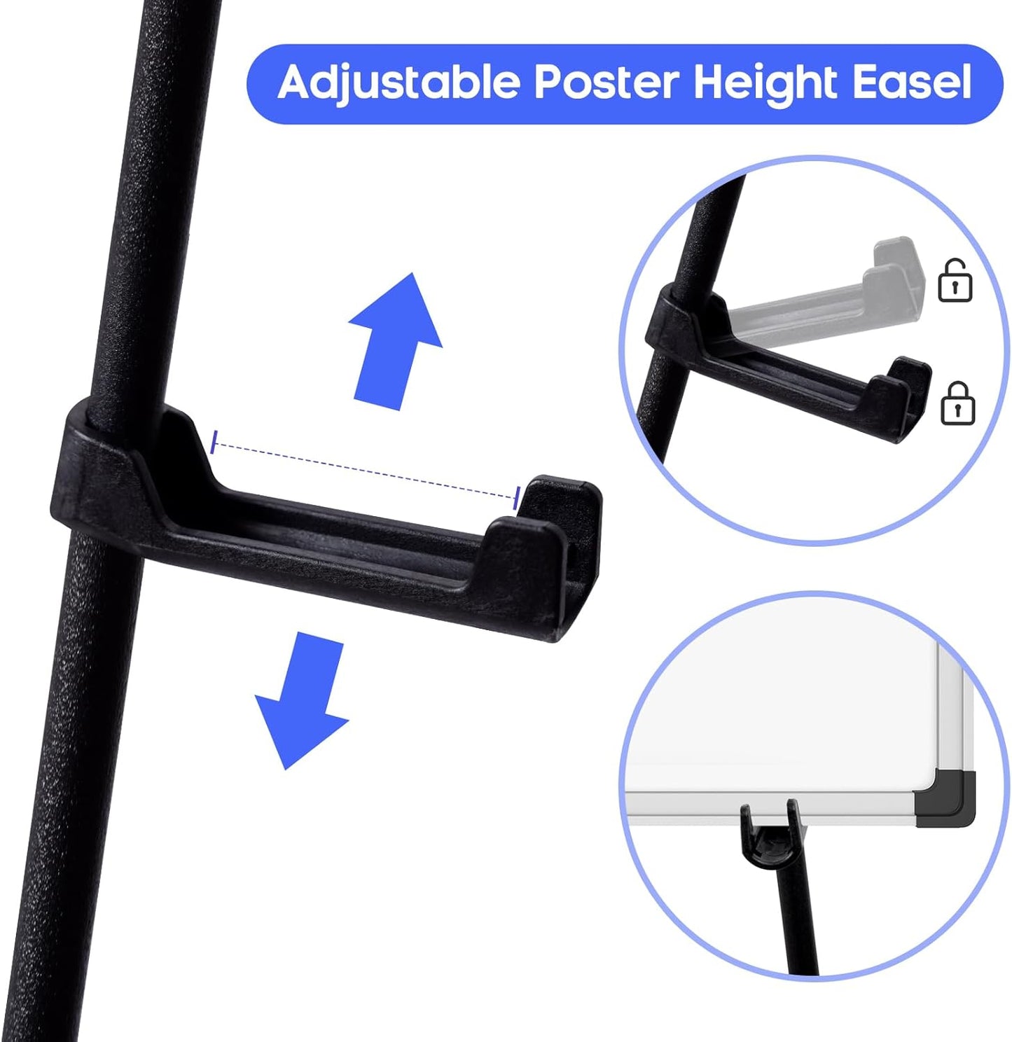 Portable Easel Stand for Posters, Lightweight Tripod Display with Collapsible Design, Sturdy Black Steel Frame, Holds Up to 5 lbs, Ideal for Events, Art & Signage. (2 Pack-Black)