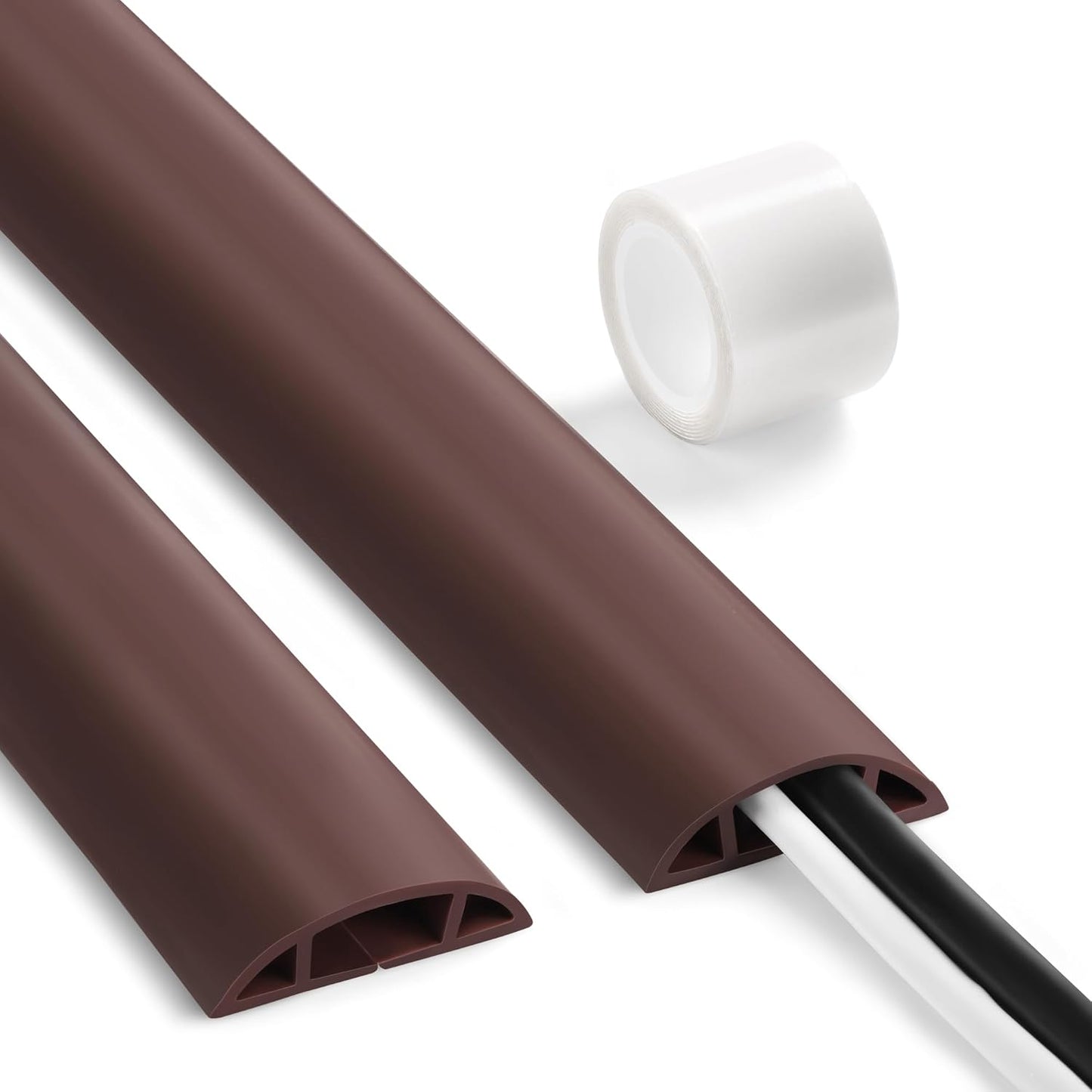 8.5ft Brown Cord Floor Cover, Low Profile Cord Cover Floor, LZEOY Floor Cord Covers for Wires, Soft Cord Protector Floor Prevent Cable Trips, Floor Wire Covers for Cords, Channel:0.6" (W) x 0.32"(H)