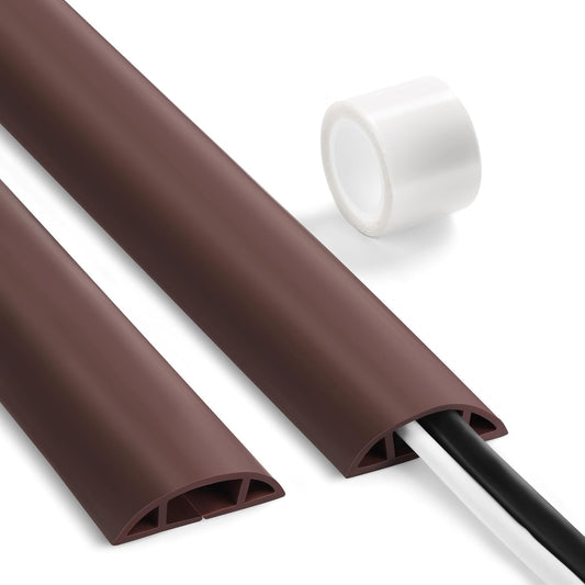 8.5ft Brown Cord Floor Cover, Low Profile Cord Cover Floor, LZEOY Floor Cord Covers for Wires, Soft Cord Protector Floor Prevent Cable Trips, Floor Wire Covers for Cords, Channel:0.6" (W) x 0.32"(H)