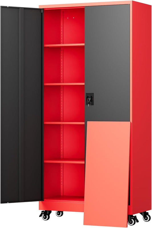 Yizosh Metal Garage Storage Cabinet with Locking Doors and Adjustable Shelves,- 75" Rolling Steel Tool Cabinet for Home Office,Garage,Warehouse