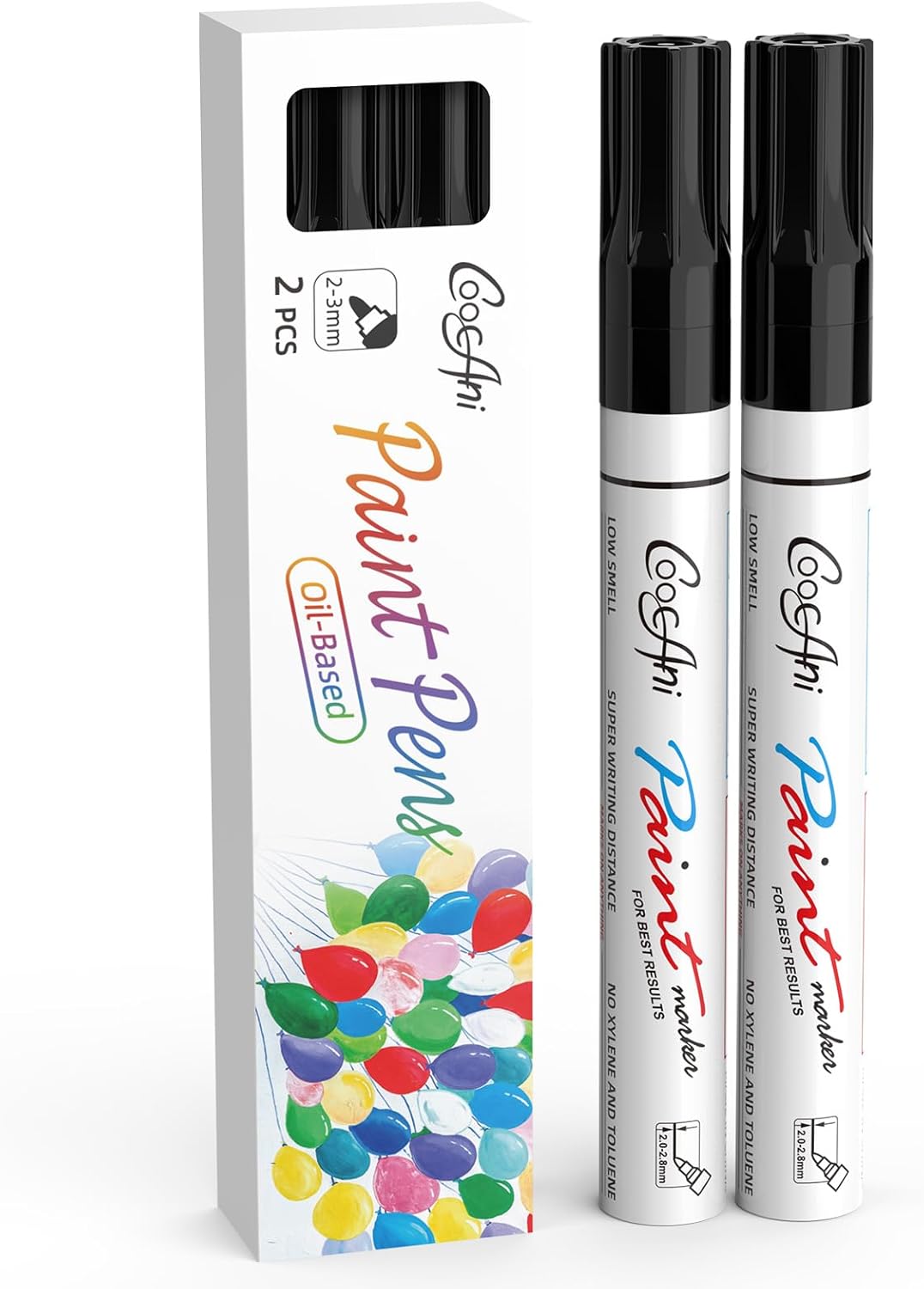 2 Pack Black Paint Markers, Oil Based Quick Drying and Waterproof Paint Markers for Wood, Rock Painting,Metal,Canvas,DIY Crafts,Art Supplier,Medium Point Tip (Black)