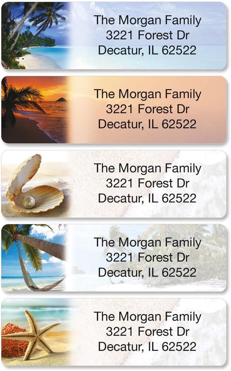 Colorful Images Tropical Paradise Rolled Personalized Return Address Mailing Labels with Dispenser, Customize with Name & Shipping Address, 500 ¾” x 2½” Self Adhesive, Easy Peel Label Roll