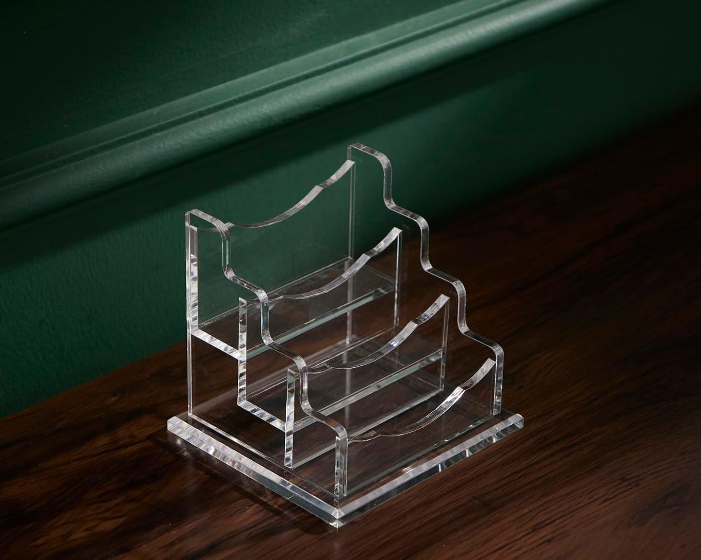 SEVENY Business Card Holder, Clear Acrylic Cards Organizer Stand for Men and Women, Business Cards Case Rack 1 Pack, Holds 180 Cards-3 Slot