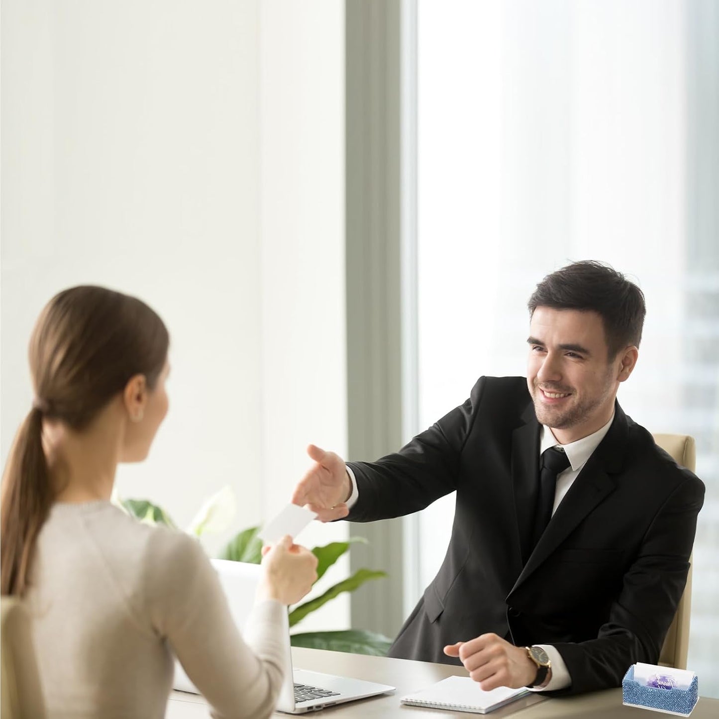 PATIKIL Rhinestone Business Card Holder, Crystal Business Card Holders Bling Business Card Organizer Display Stand for Desktop Desk Office Exhibition, Blue