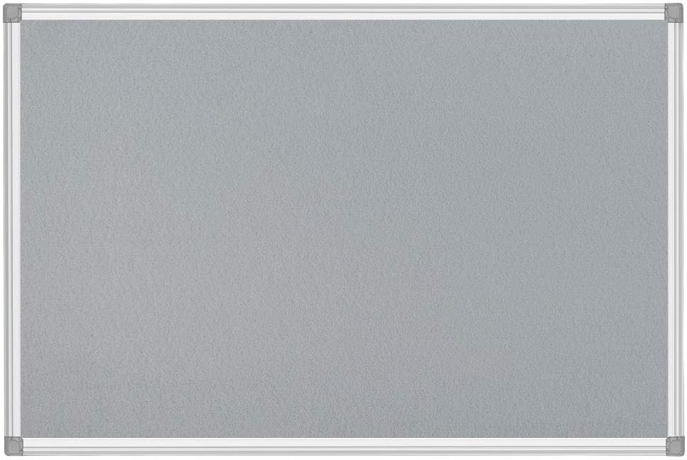 BIBOC Grey Fabric Bulletin Board, 36 x 24 inch, Wall Mounted Fabric Notice Board Cork Bulletin Board, Felt Board, Pin Board, Memo Board Sliver Aluminum Framed for Homes or Offices School