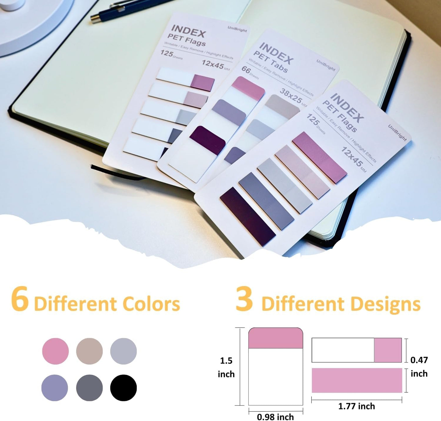 UniBright Sticky Index Tabs Combo Pack 316 Pcs Tabs for Notebooks Page Markers Page Tabs Book Tabs and Annotation Tabs Assorted Morandi Colors