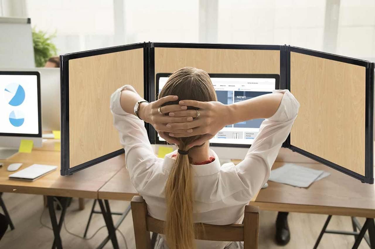 Versare Folding Tabletop Display | 3-Panel Partition | Lightweight Portable Workspace Divider | Navy Blue 78" x 24"