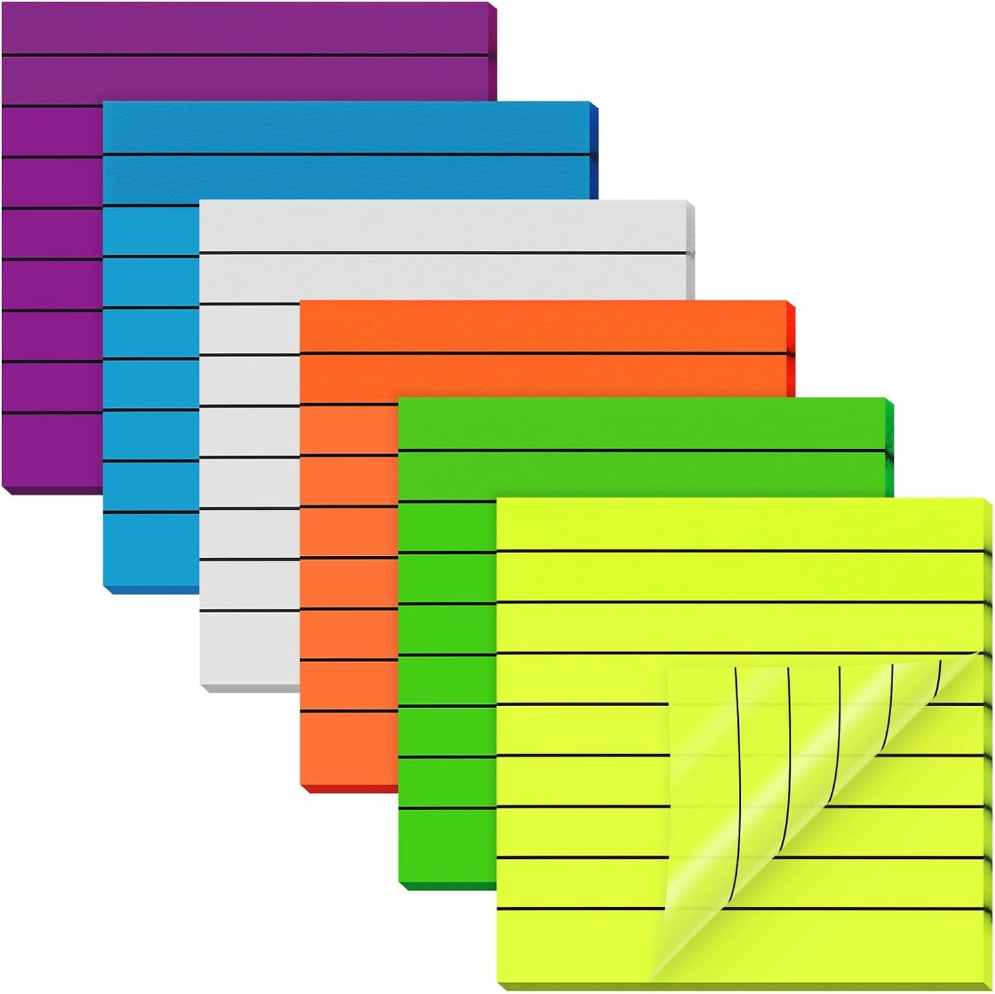 EUSOAR Translucent Sticky Notes, 300 Sheets 3x3 Inch PET Lined Sticky Notes Tabs for Folders Neon 6 Colors, Translucent Bible Page Flags Stickers Note Pads for Book Annotation Making to-do Lists