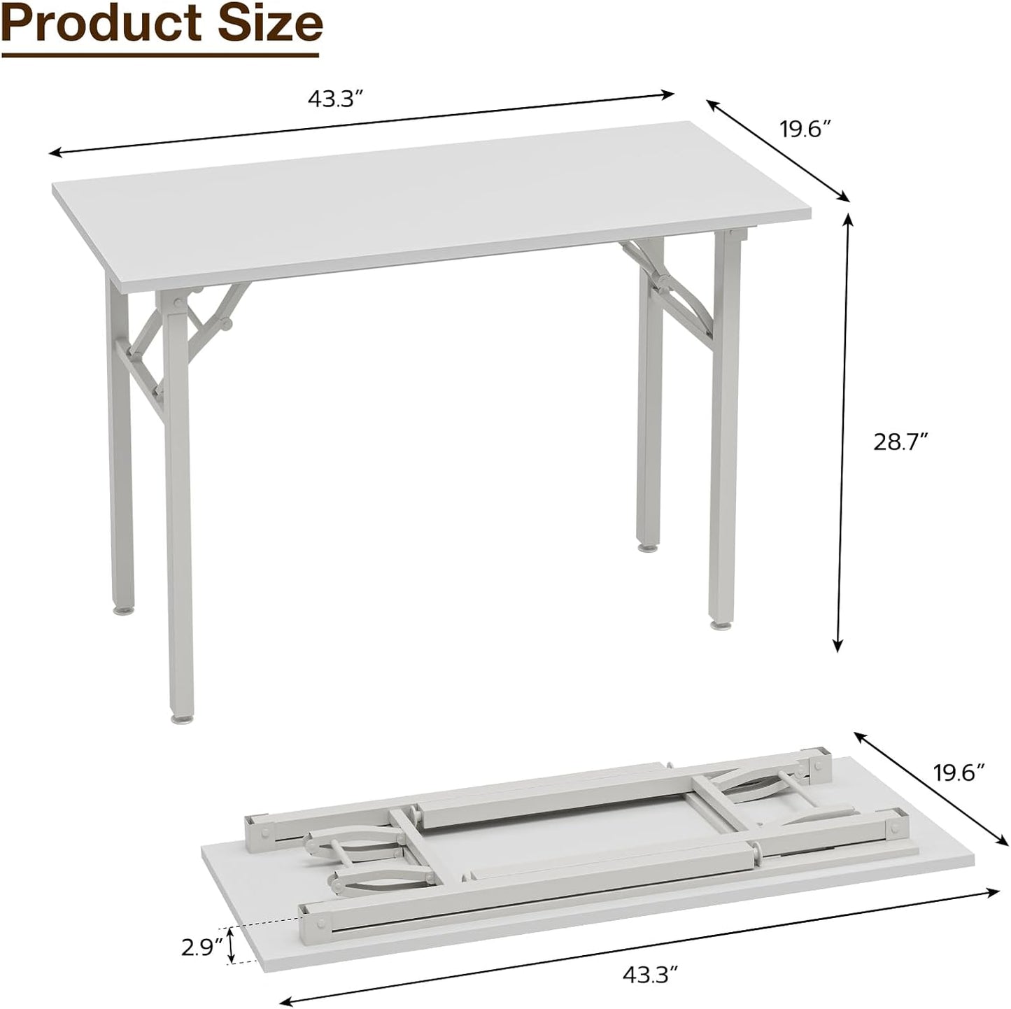 TEMI Small Computer Desk Folding Table - 43.3" Foldable Office Desk, No Assembly, Perfect for Small Spaces in Bedroom, Dorm, or Apartment, Portable Mini Desk or Study Table with Compact Design, White