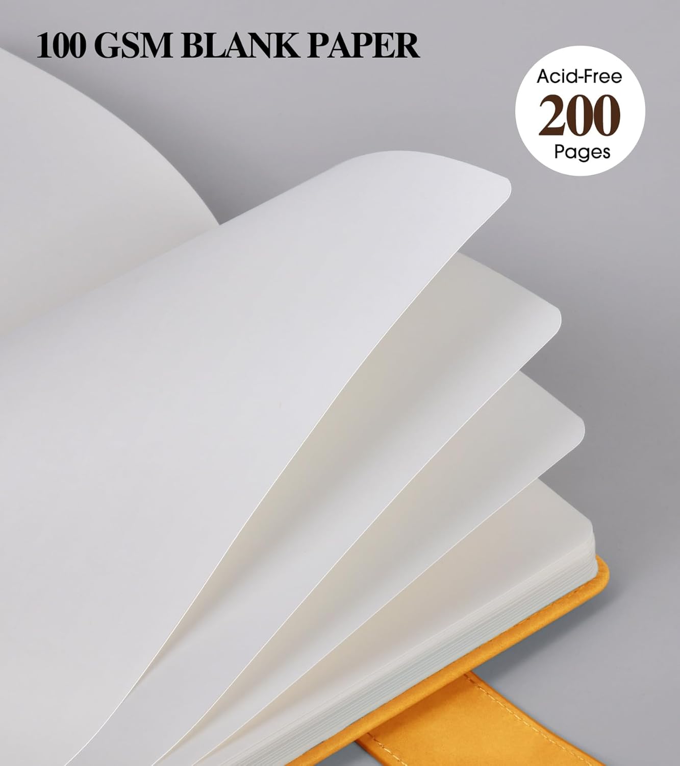 Blank Journal Notebook, A5 Hardcover Leather Sketchbook with 200 Pages Thick Blank Paper for Men Women, Unlined Drawing & Writing Journal, 5.9" x 8.4" Plain Notebook (yellow)