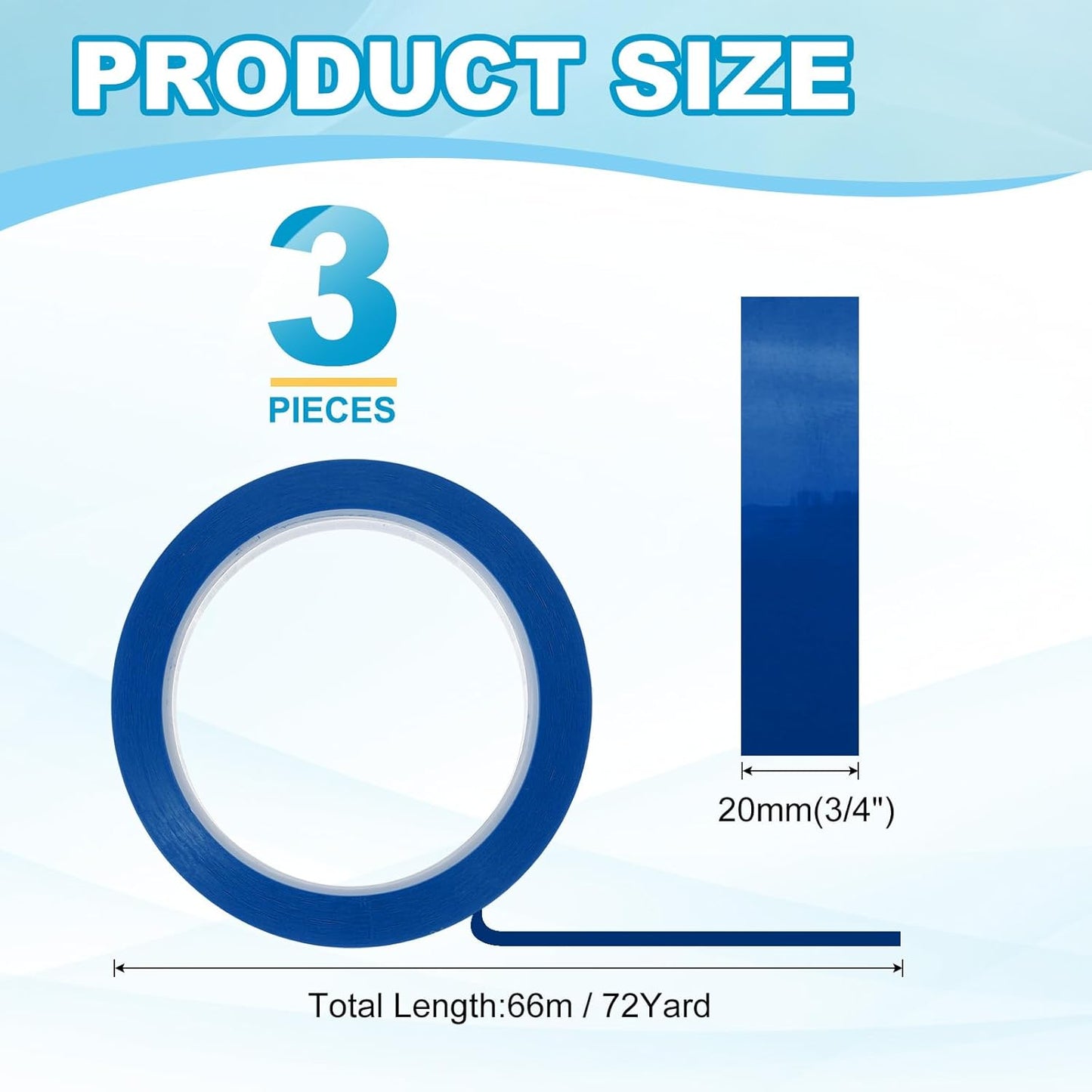 MECCANIXITY Whiteboard Tape 3/4" x 72 Yard Pinstripe Graphic Chart Line Grid Marking Tapes for Classroom Office Dry Erase Board Art, Blue, Pack of 3