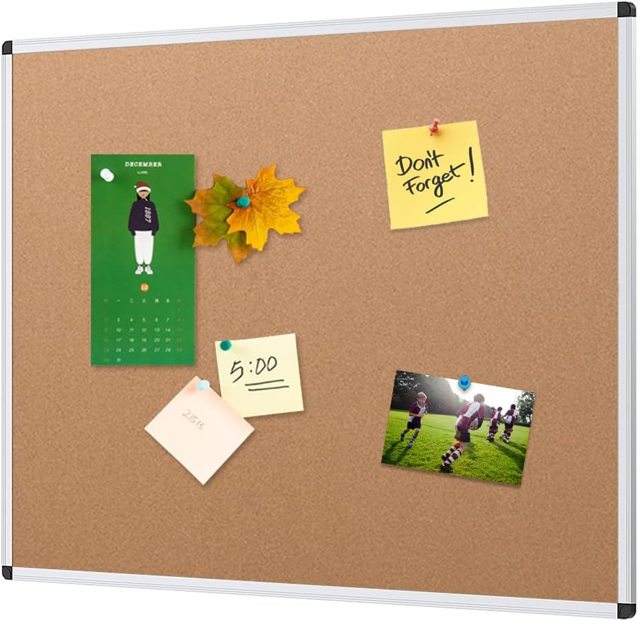 VIZ-PRO Cork Notice Board, 48 X 36 Inches, Cork Bulletin Board with Silver Aluminium Frame