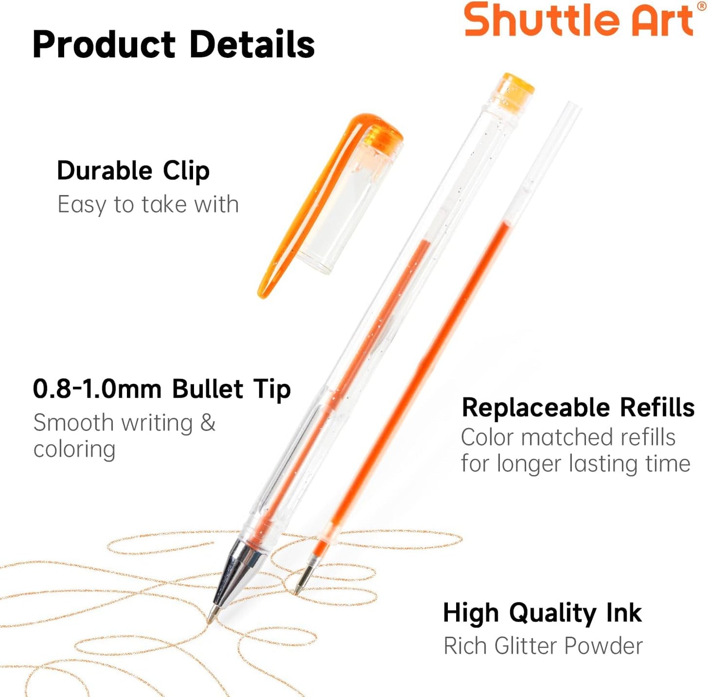 Shuttle Art 240 Pack Glitter Gel Pens, 120 Colors Glitter Gel Pen Set with 120 Refills for Adult Coloring Books Craft Doodling