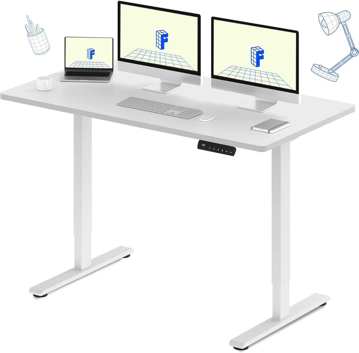 FLEXISPOT E3 Dual Motor Electric Standing Desk 60x24 Inch Whole-Piece Board Height Adjustable Electric Sit Stand Desk (White Frame + White Desktop, 2 Packages)
