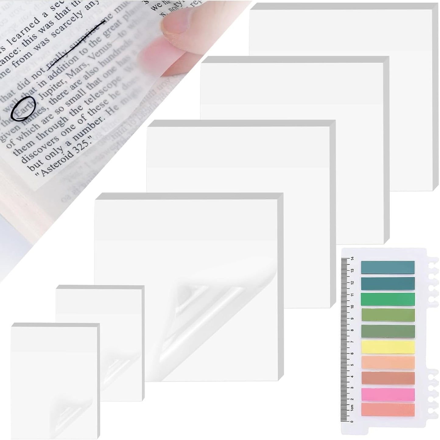 Transparent Sticky Notes with Sticky Index Tabs, Tecolu 【5X The Sticking Power】 Clear Sticky Notes Sets, Waterproof & See-Through PET Sticky Note, Translucent Sticky Note Pad