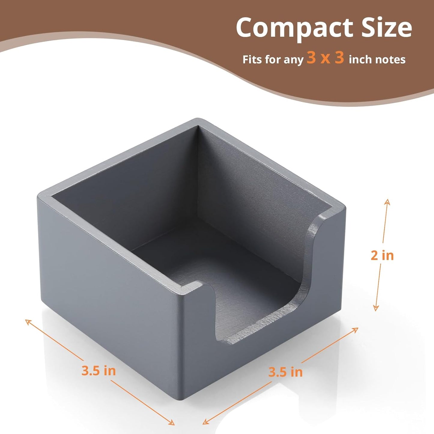 Gray Sticky Note Holder, Wood Post It Note Dispenser for Office Desk Accessories, Self Stick Note Pad Holder, Memo Pad Holder Dispenser Organizer for School Office Desk Supplies