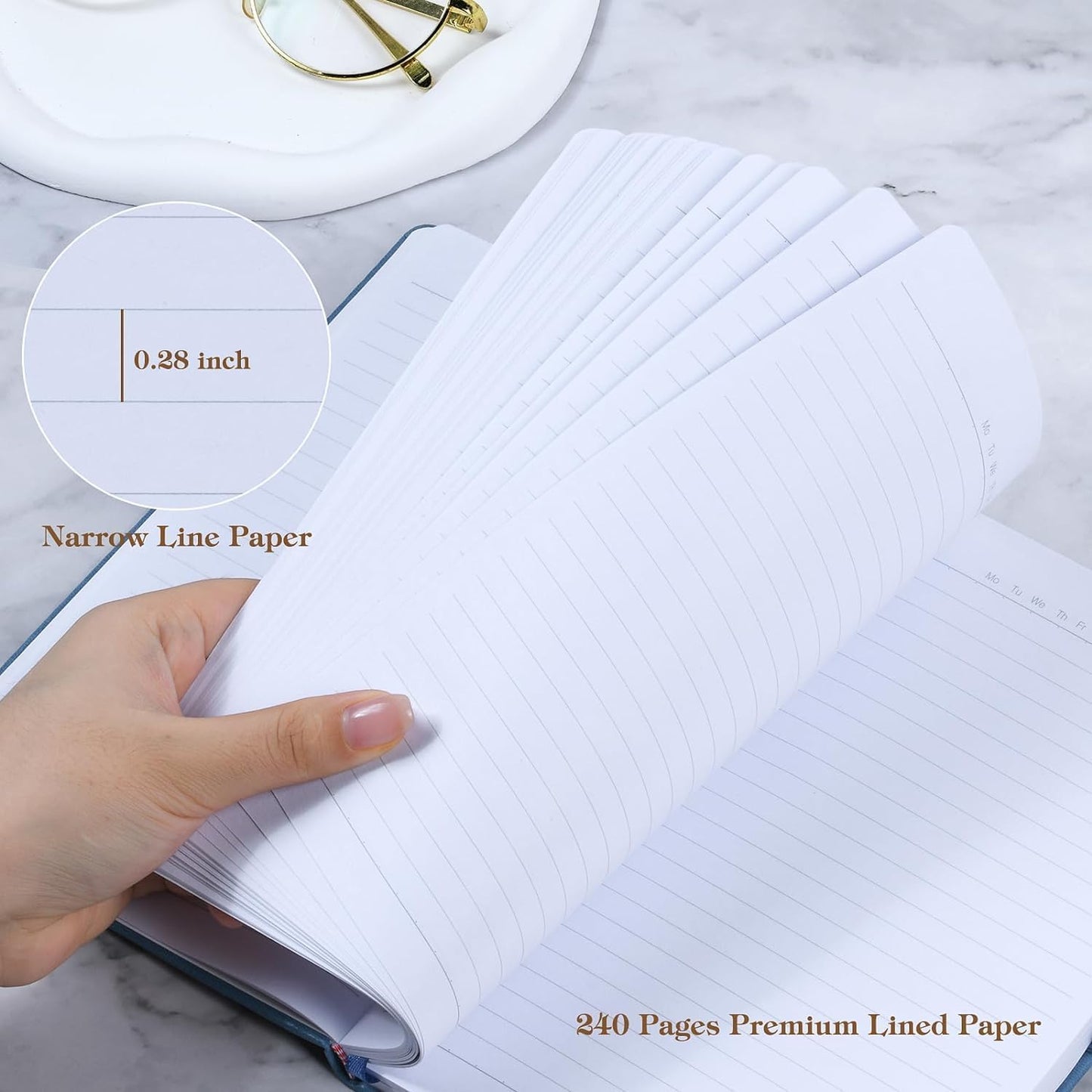 POPRUN A5 Lined Journal Notebooks, Leather Hardcover Thick Notebook for Writing, Business Work, Travel, School, College, Christmas, 5.5 x 8.3 inch, 240 Pages Classic Ruled Journals Notepad, Blue