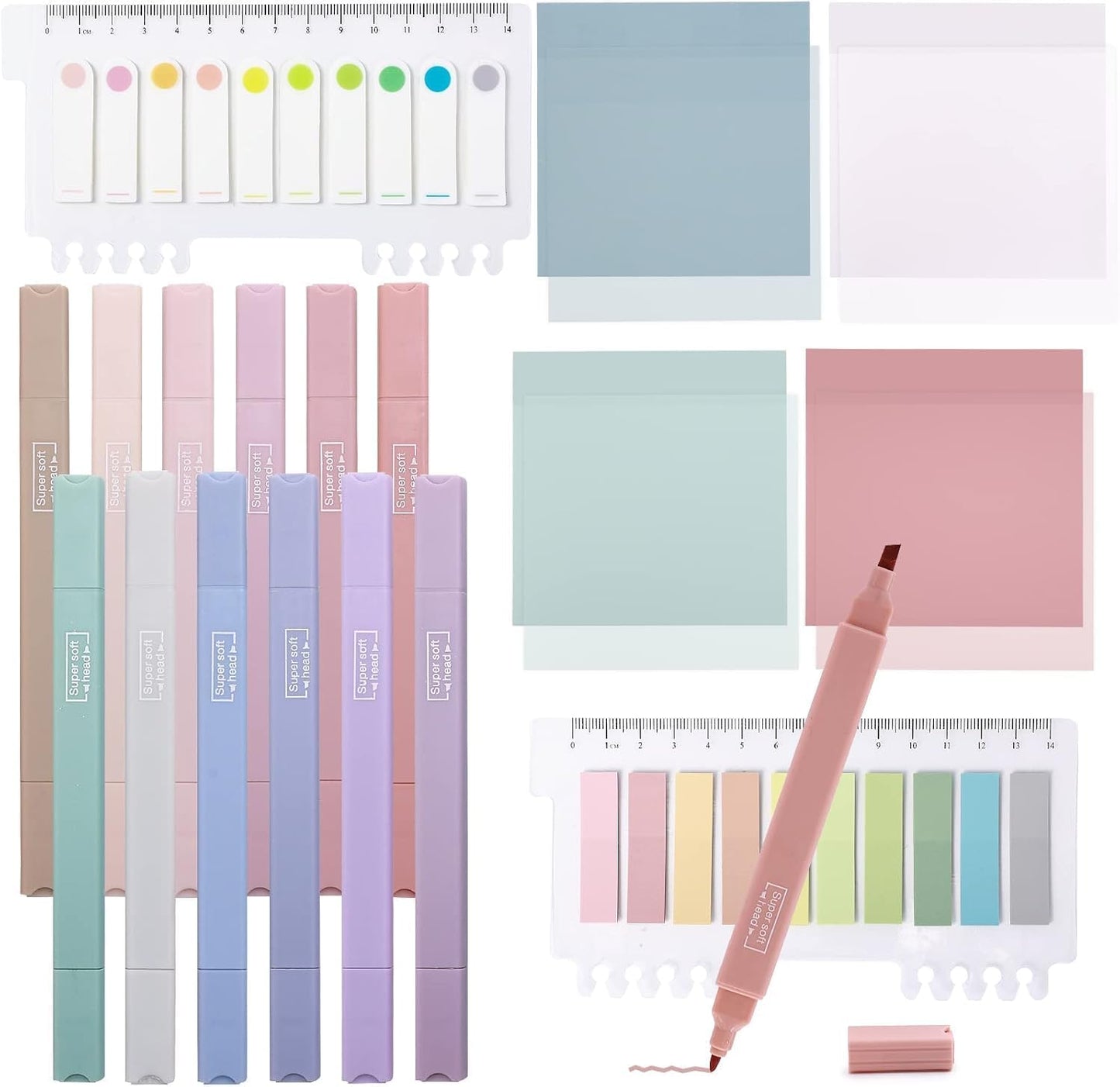 12pcs highlighters Pastel Bulk Assorted Colors Yellow Blue 4 Pads Transparent Sticky Notes tabs Yellow 3x3 Bulk Ruler 6 inch Comes with Colored Labels Sticky Index Tabs Page Book Marker