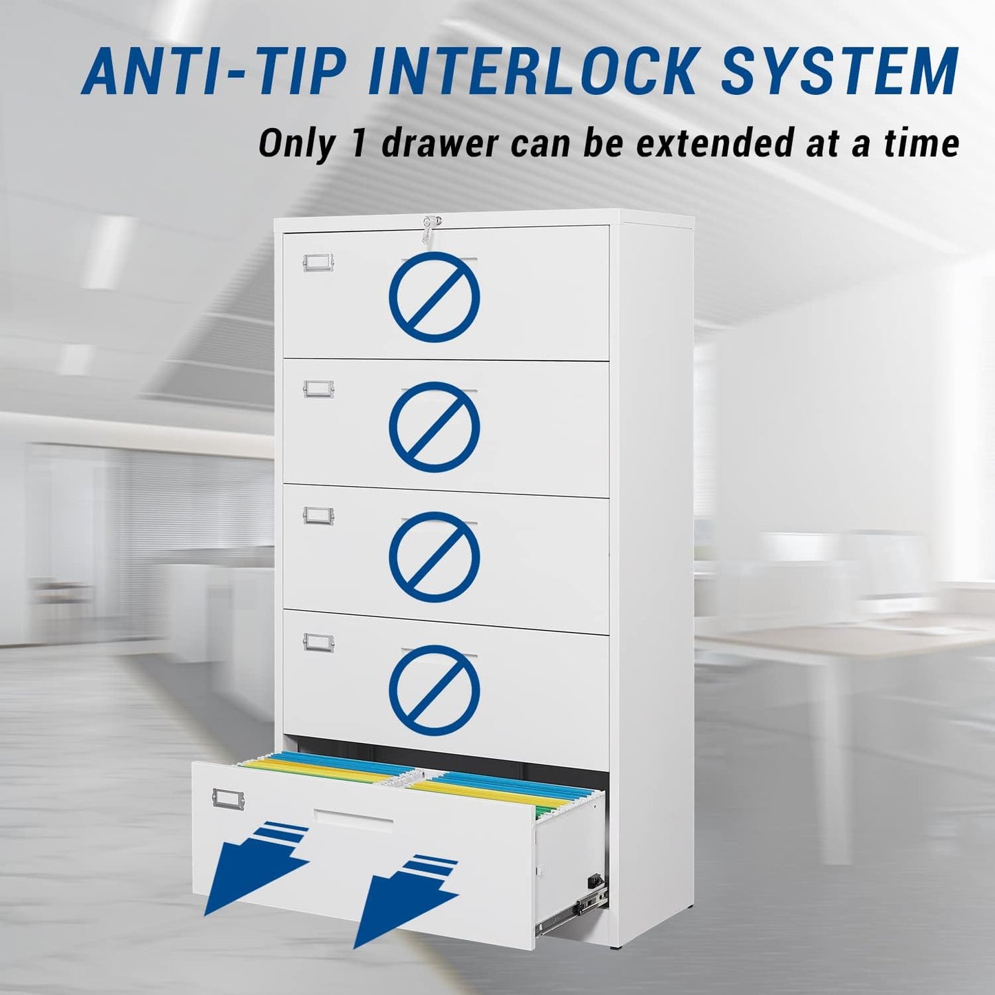 Lateral File Cabinet with 5 Drawers - White Metal Steel Filling Cabinets for Home Office - Lockable Storage Cabinet for Hanging Files Letter/Legal/F4/A4 Size-Assembly Required