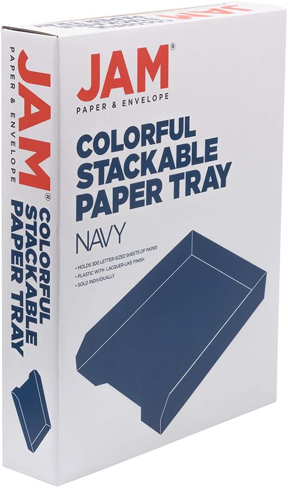 JAM PAPER Stackable Paper Trays - Navy Blue - Desktop Document, Letter, & File Organizer Tray - Sold Individually