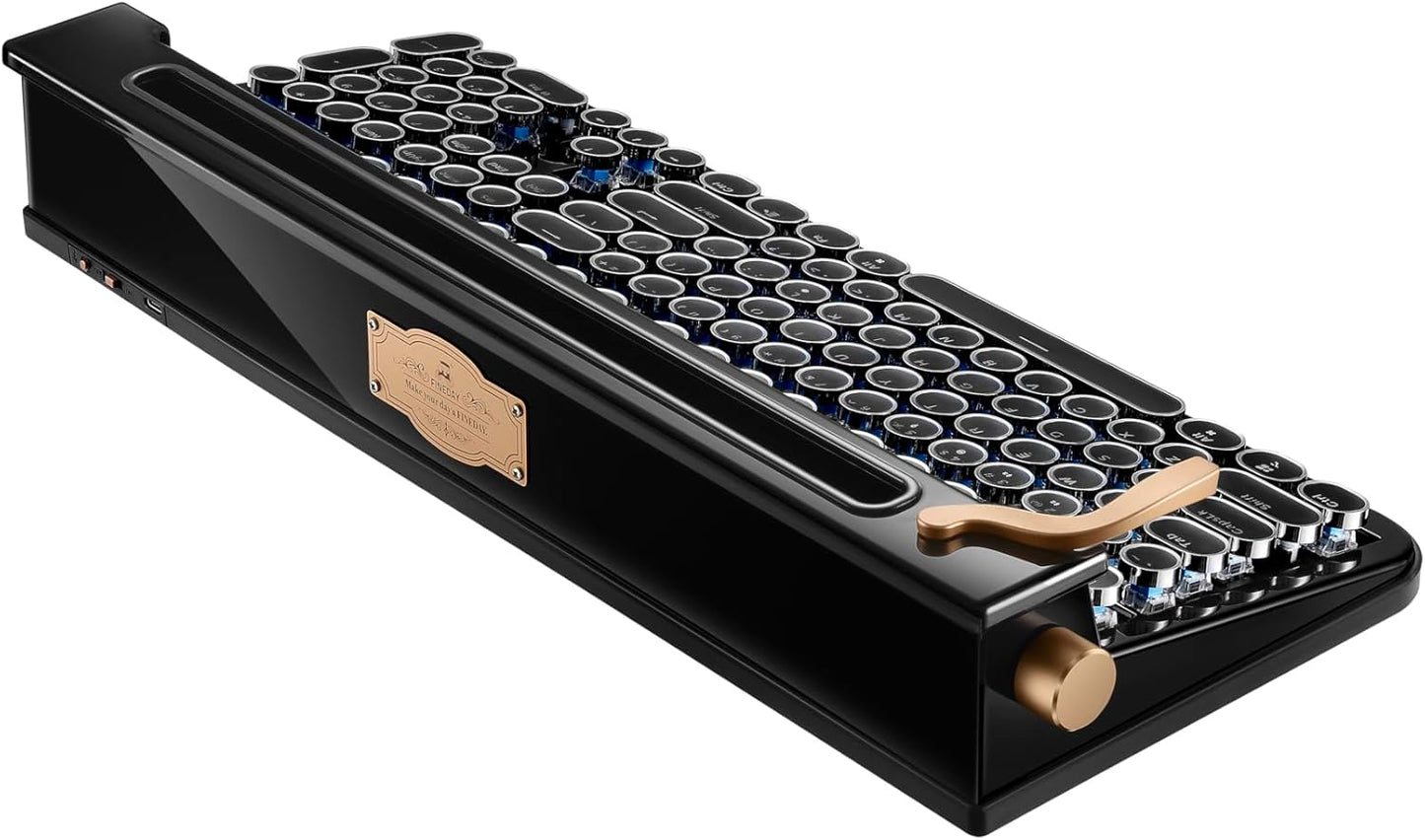 FINEDAY Keyboard 2.0 Plus, 2.4G Wireless & Bluetooth, 104 Keys, Blue Switch, 5000mAh, Retro Mechanical Keyboard with Korean/English Keycaps for PC/Mac/Phone (Korean Keycaps)