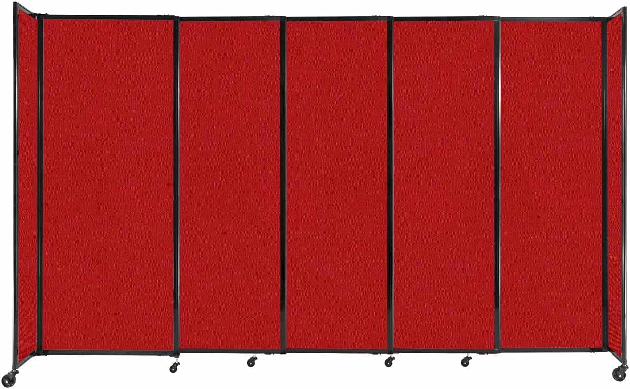 Versare Straightwall Sliding Portable Wall Partition | Freestanding Office Dividers | Locking Wheels | Temporary Room Separator | 11'3'' Wide x 6'10'' Tall Red Fabric Panels