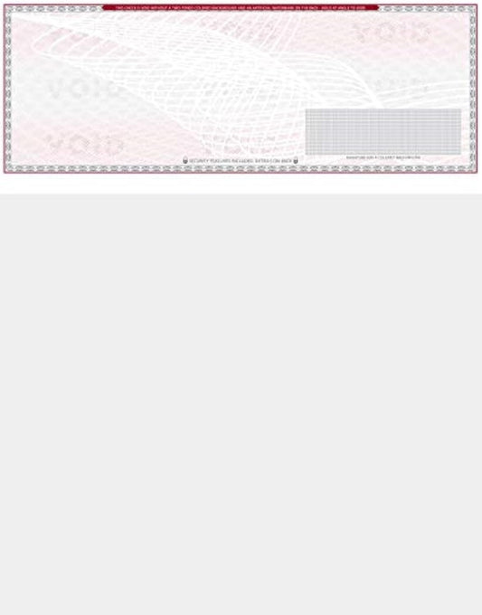 2000 Blank Check Stock - Check on Top Art Deco- Paper Weight # 70"High Security" Check Paper Grey/Red Art Deco