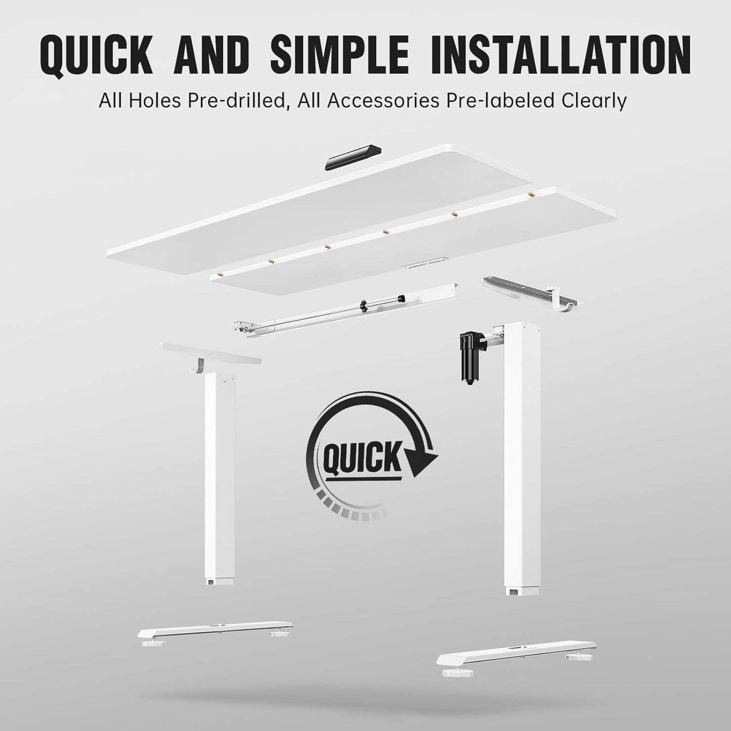 Veken 55 Inch Large Electric Standing Desk, 4 Memory Heights Adjustable,Sit to Stand Up, Work Home Office Computer Table for Study, Walking Pad, Writing, and Games, Wooden Desktop Desks, White