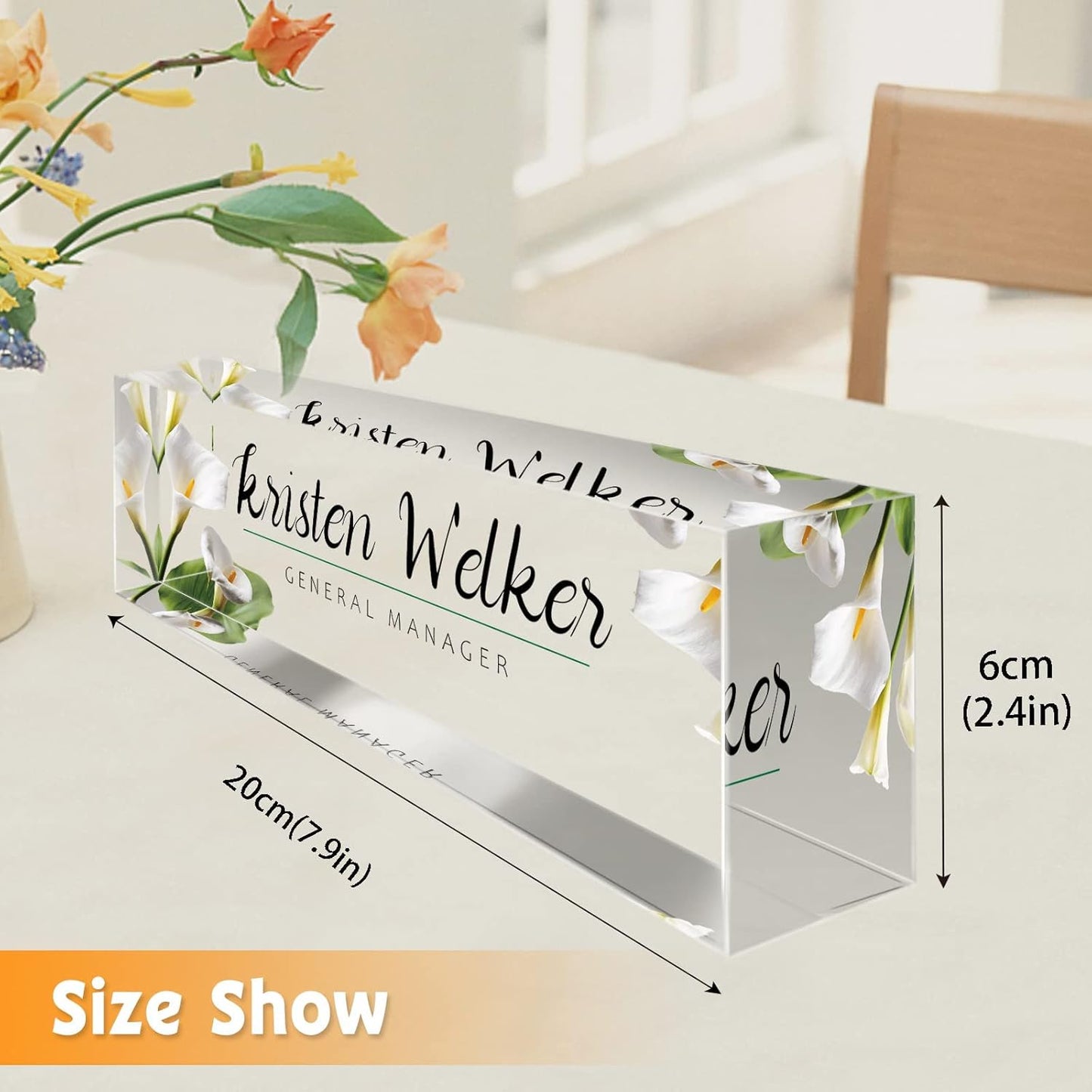 Office Desk Name Plate Personalized, Custom Name Plates for Desks, Name Plate Personalized for Office, Employee Appreciation Gifts (Calla Lily)