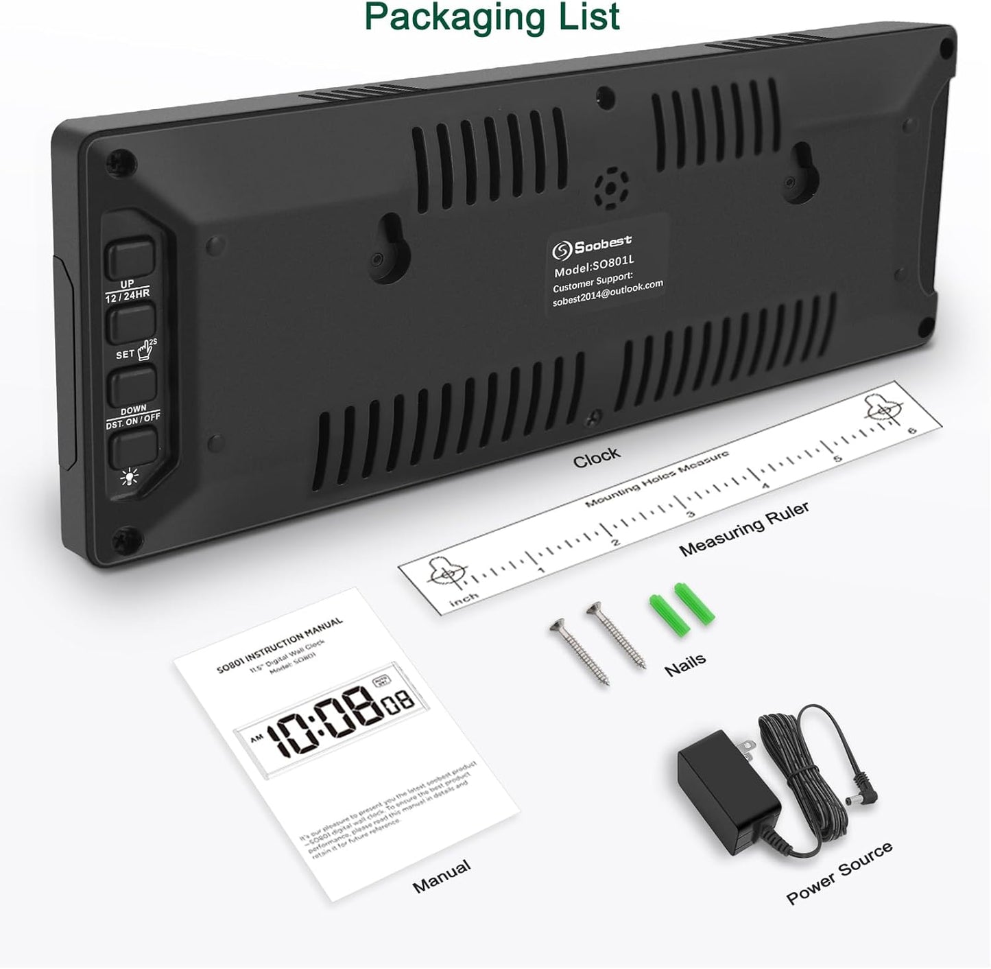 Soobest LED Digital Wall Clock, Large Digital Clock Bold Numbers with Seconds for Seniors Visually Impaired，Plug Electric Clock Dimmable Auto DST Large Display 10 Inches (Red)