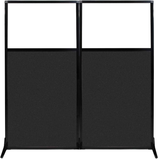 Versare Office Workstation Screen | Portable Wall Divider | Modern Cubicle | Freestanding Privacy Screen | Flexible Work Space | 2 Panels | 66" Wide x 70" Tall Black SoundSorb Panels with Window