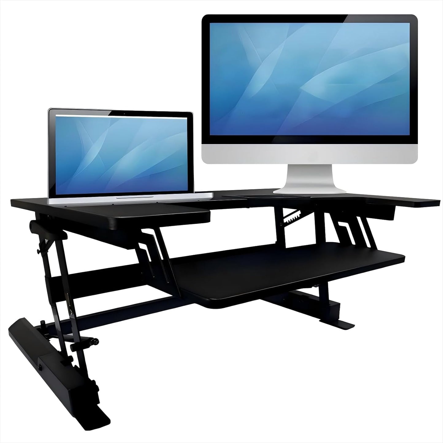 Standing Desk Converter 36 x 24 Inches - Height Adjustable Sit to Stand Riser with Keyboard Tray, Ergonomic Workstation for Home Office, Black