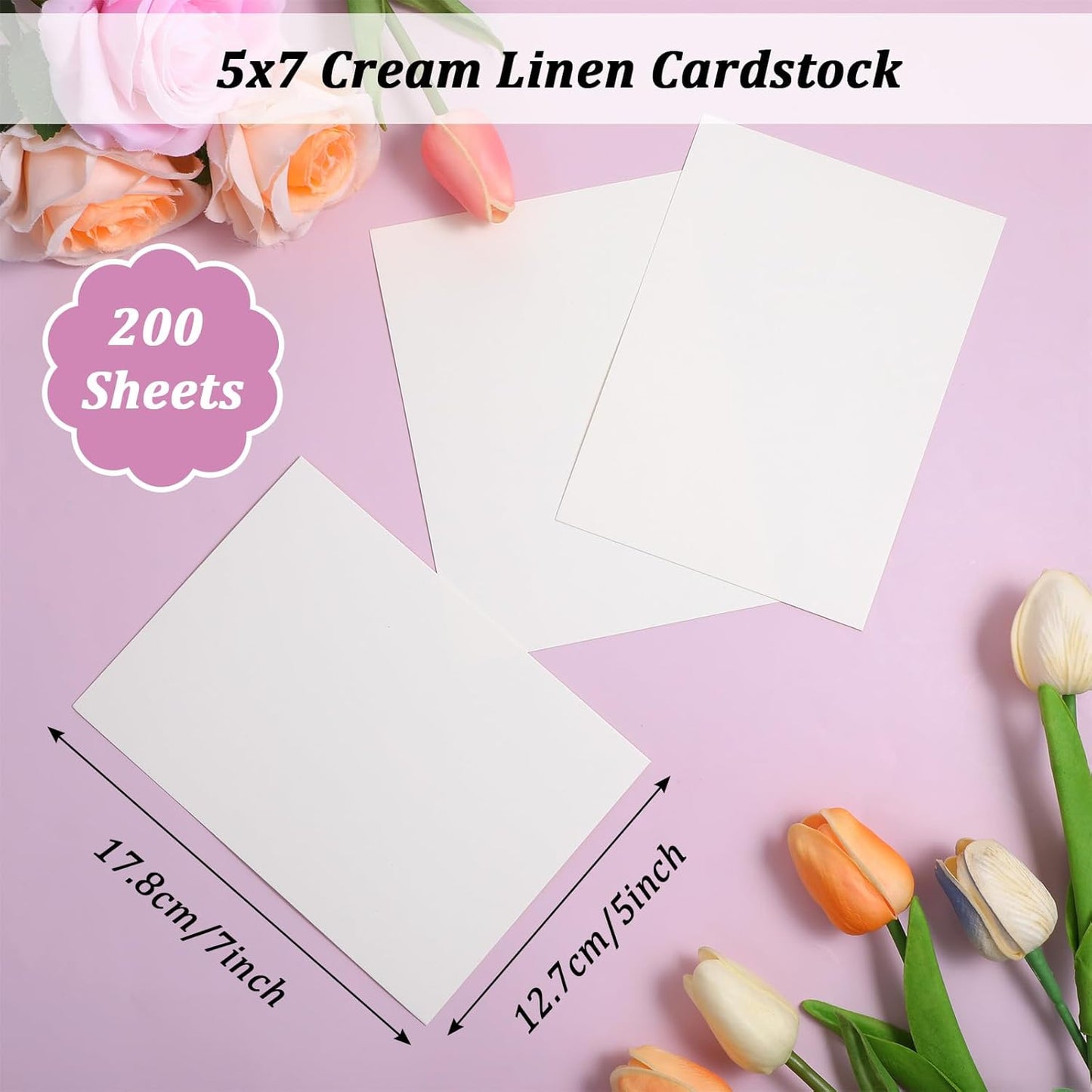 200 Sheets Linen Cardstock 5 x 7 Invitation Cardstock Heavy Weight Printer Paper 92lb 250GSM Index Cards for Printer Cover Postcards Blank Note Greeting