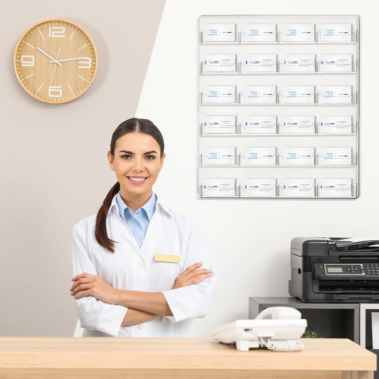 Lincia 2 Pieces Acrylic Business Card Holder Wall Mount Clear Sticker Display Rack Multiple Clear Acrylic Card Organizer Sticker Display Stand Pre Drilled Index Card Storage (24 Pockets)